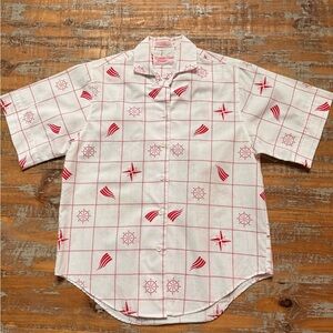 Vintage 80/90’s Carriage Court white and red nautical theme button up
